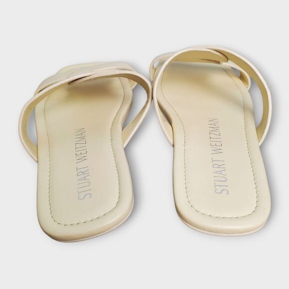 Stuart Weitzman Leather Braided Strap Flat Sandals Cream 8.5 - Picture 3 of 6